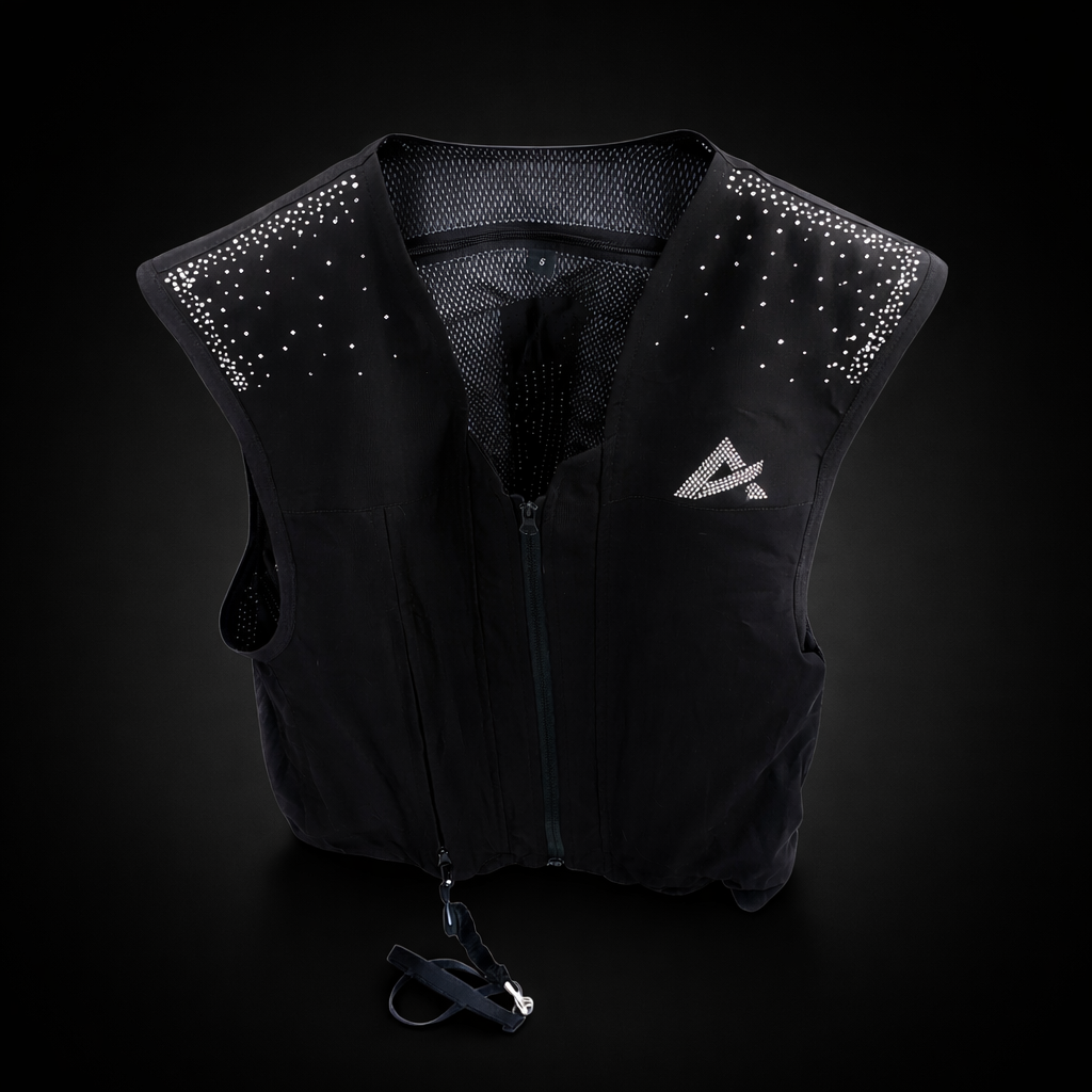 Airbag équitation femme Crystal FALL LINE AXION Equestrian vue avant, design structuré aux épaules et cristaux Swarovski 
