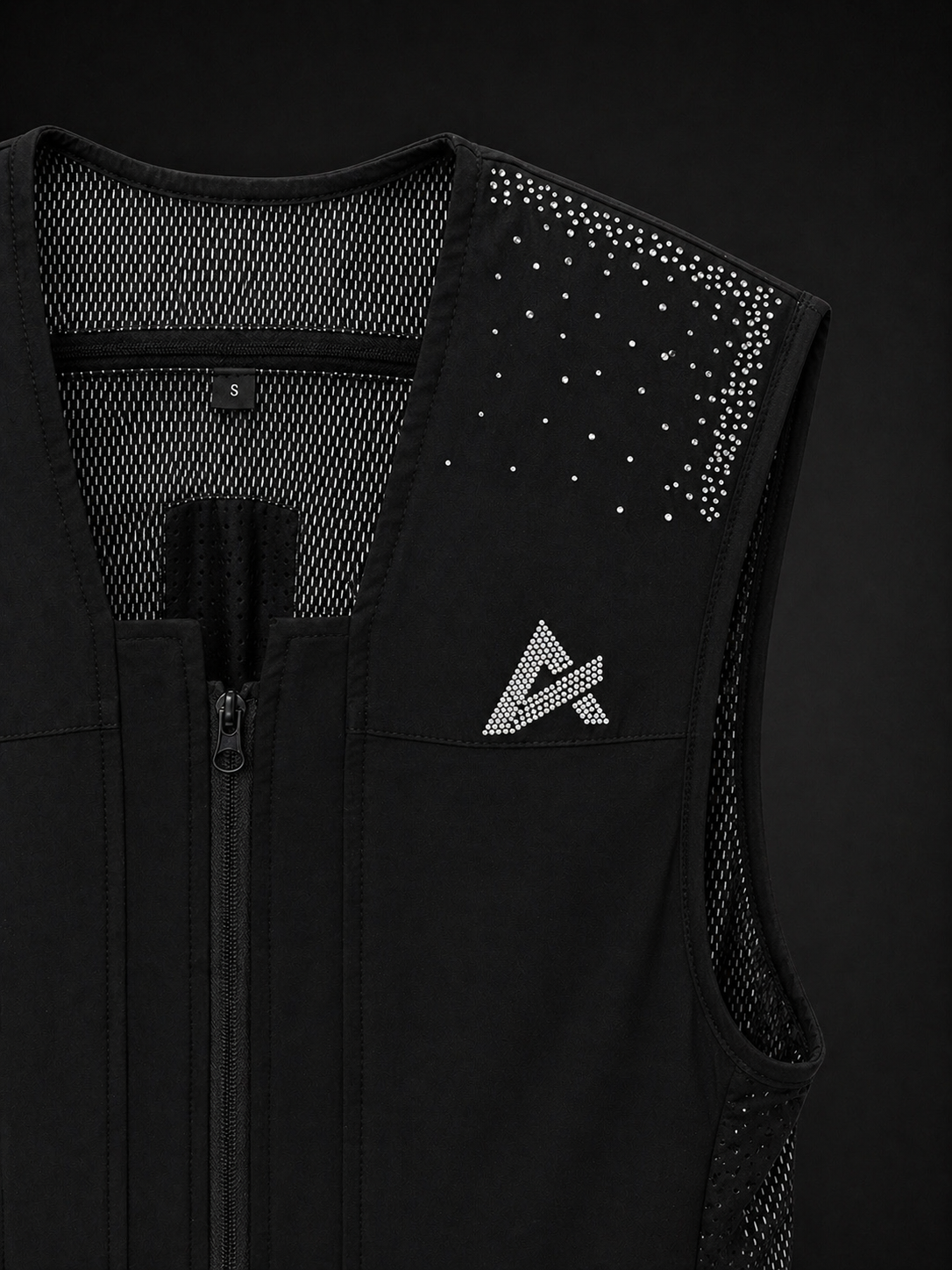 Détails lignes de cristaux sur Gilet Airbag Crystal FALL LINE AXION Equestrian